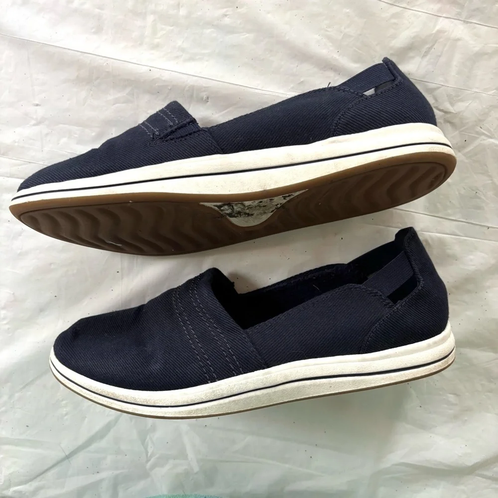 Clarks Cloudstep Breeze Step ll Stretch Slip-On Navy Blue Sneakers SZ 8 Worn 2X - Picture 3 of 14
